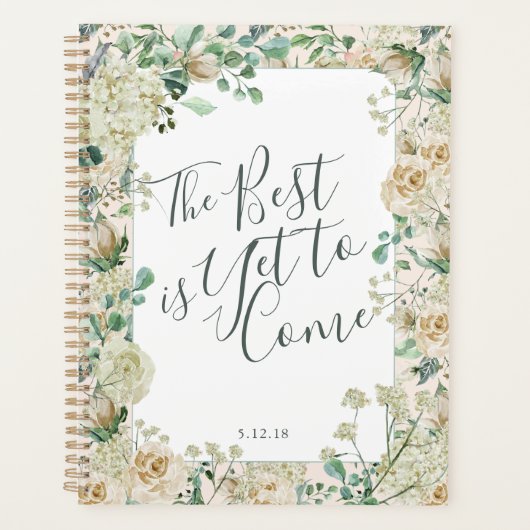 Cream Waterverf Floral Wedding Journal Planner (Voorkant)