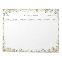 Cream Waterverf Floral Weekly Planner