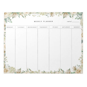 Cream Waterverf Floral Weekly Planner Notitieblok