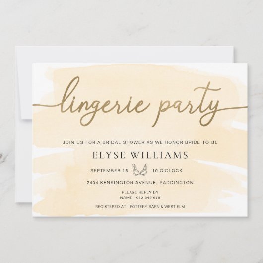 Cream Waterverf Gouden Lingerie Party Vrijgezellen Kaart (Voorkant)