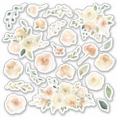 Cream Waterverf Rozen Bloemen Boeketten Blad Sticker (Voorkant)