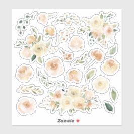 Cream Waterverf Rozen Bloemen Boeketten Blad Sticker