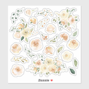 Cream Waterverf Rozen Bloemen Boeketten Blad Sticker