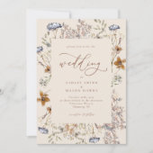 Cream Waterverf Wildbloemen Kalligrafie Bruiloft Kaart (Voorkant)