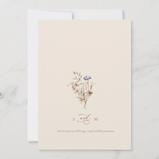 Cream Waterverf Wildbloemen Kalligrafie Bruiloft Kaart (Achterkant)