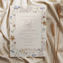 Cream Waterverf Wildbloemen Kalligrafie Bruiloft