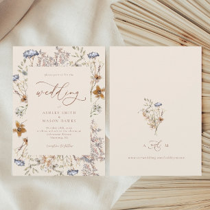 Cream Waterverf Wildbloemen Kalligrafie Bruiloft Kaart