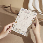 Cream Waterverf Wildbloemen Kalligrafie Bruiloft Kaart