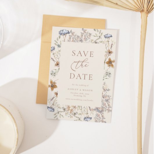 Cream Waterverf Wildbloemen Kalligrafie Bruiloft Save The Date