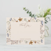 Cream Waterverf Wildflower Kalligrafie Bedankkaart (Staand voorkant)