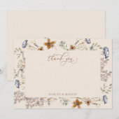 Cream Waterverf Wildflower Kalligrafie Bedankkaart (Voorkant / Achterkant)