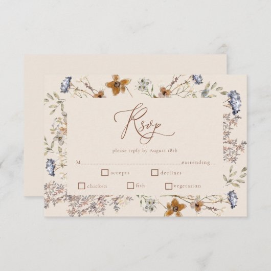 Cream Waterverf Wildflower Kalligrafie RSVP Informatiekaartje (Voorkant / Achterkant)