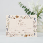 Cream Waterverf Wildflower Kalligrafie RSVP Informatiekaartje (Staand voorkant)