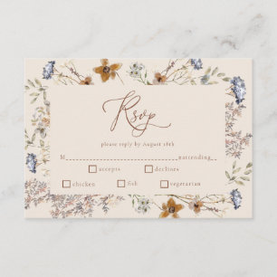 Cream Waterverf Wildflower Kalligrafie RSVP Informatiekaartje