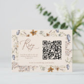 Cream Waterverf Wildflower Kalligrafie RSVP Informatiekaartje (Staand voorkant)