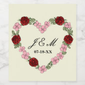 Cream wedding wine label with a pink and red heart wijn etiket (Enkel label)
