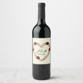 Cream wedding wine label with a pink and red heart wijn etiket (Voorkant)