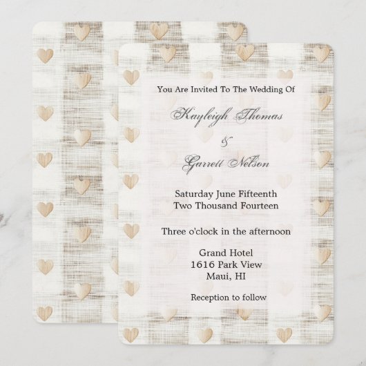 Cream White Beige Boho Hearts Wedding Kaart (Voorkant / Achterkant)