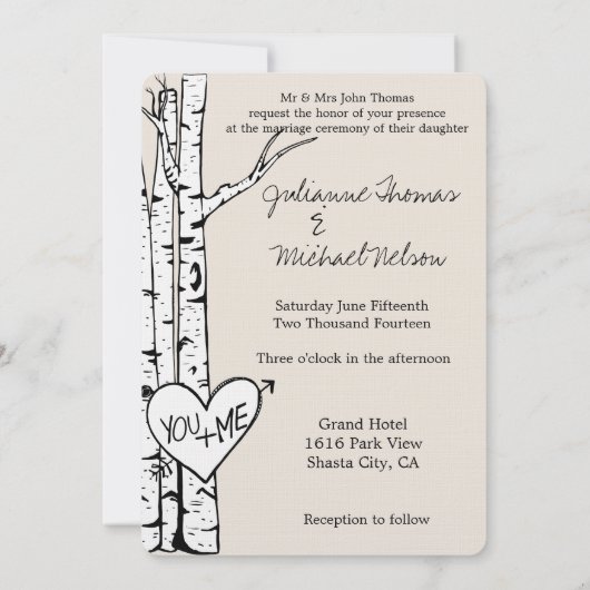 Cream White Birch Trees Wedding Kaart (Achterkant)