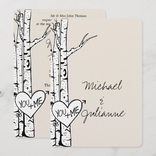 Cream White Birch Trees Wedding Kaart (Voorkant / Achterkant)