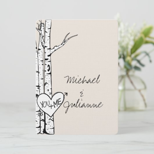 Cream White Birch Trees Wedding Kaart (Staand voorkant)