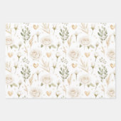 Cream White Bows Hearts Boho Bloemen Verjaardag Inpakpapier Vel (Voorkant 3)