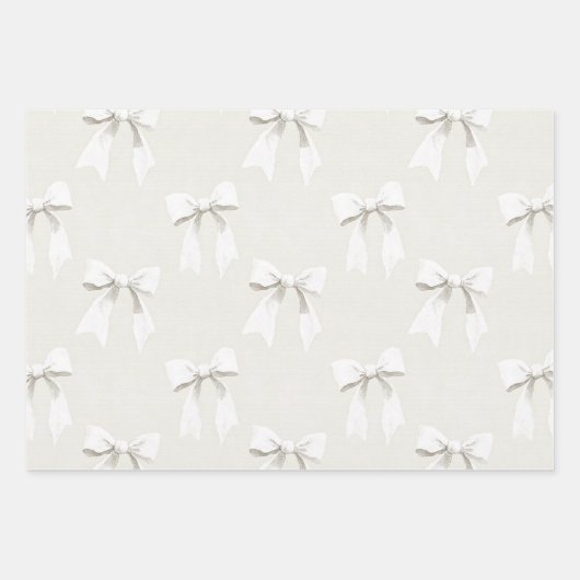 Cream White Bows Hearts Boho Bloemen Verjaardag Inpakpapier Vel (Voorkant 2)
