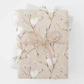 Cream White Bows Hearts Boho Bloemen Verjaardag Inpakpapier Vel (In situ)