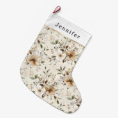 Cream White Brown Floral Christmas Grote Kerstsok (Voorkant (Hangend))