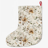 Cream White Brown Floral Christmas Grote Kerstsok (Achterkant)