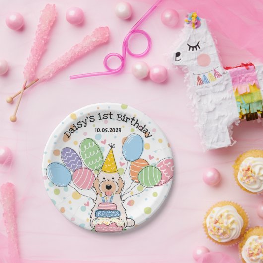 Cream White Cockapoo Cavapoo Hond Verjaardag Papieren Bordje (Feest)