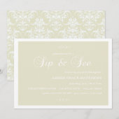 Cream & White Damask Sip en zie uitnodiging (Voorkant / Achterkant)