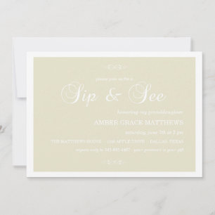 Cream & White Damask Sip en zie uitnodiging