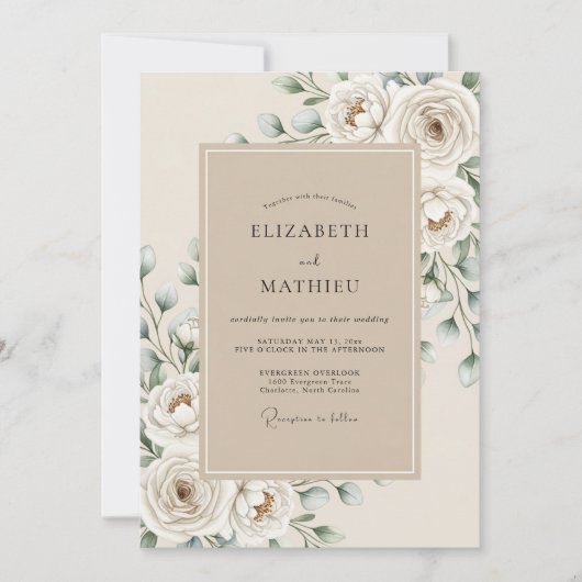 Cream White Ethereal Bloom Wedding Kaart (Voorkant)