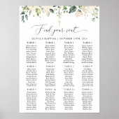 Cream White Flowers, Boho, Baptism Seating Chart Poster (Voorkant)