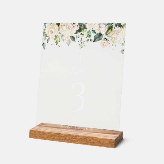 Cream White Flowers, Boho, Baptism Table Numbers Acryl Bord (Hoek)