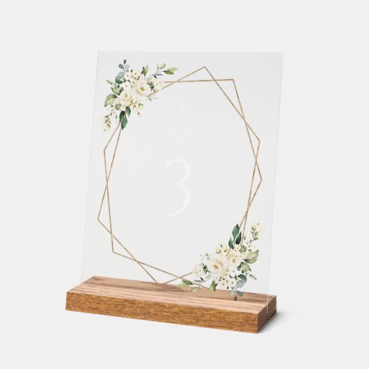 Cream White Flowers, Boho, Baptism Table Numbers Acryl Bord (Hoek)