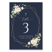 Cream White Flowers, Boho, Baptism Table Numbers Kaart (Voorkant)
