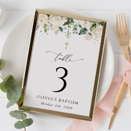 Cream White Flowers, Boho, Baptism Table Numbers Kaart