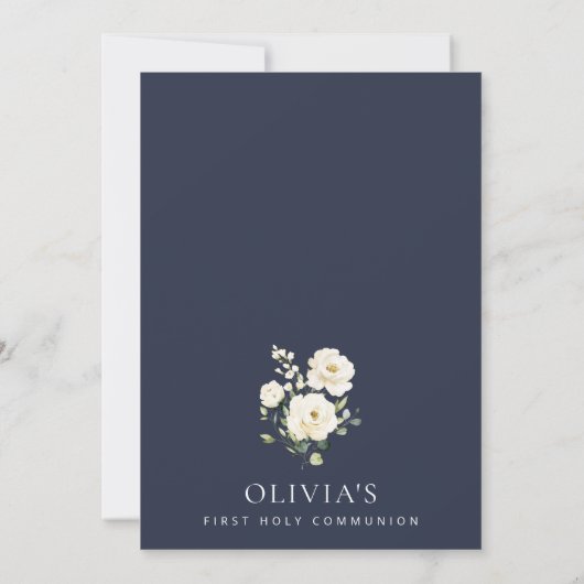 Cream White Flowers, Boho, First Holy Communion Kaart (Achterkant)