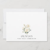 Cream White Flowers, Boho, First Holy Communion Kaart (Achterkant)