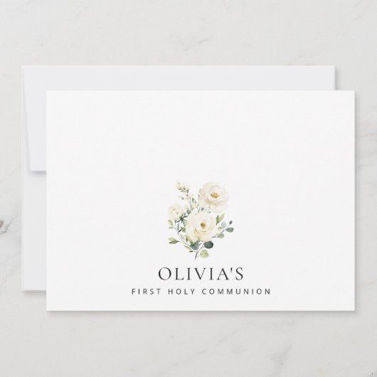 Cream White Flowers, Boho, First Holy Communion Kaart (Achterkant)