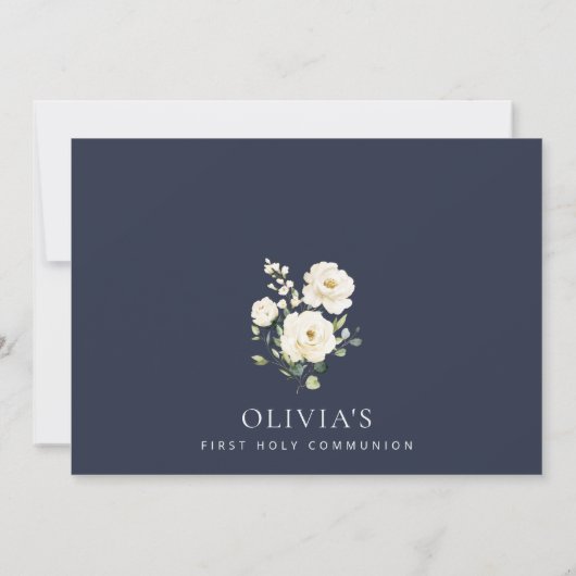 Cream White Flowers, Boho, First Holy Communion Kaart (Achterkant)
