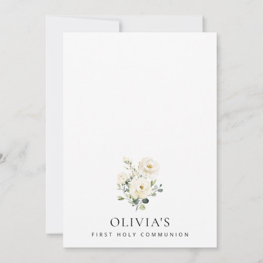 Cream White Flowers, Boho, First Holy Communion Kaart (Achterkant)