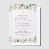Cream White Flowers, Boho, First Holy Communion Vellum Uitnodigingen (Offset)
