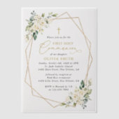 Cream White Flowers, Boho, First Holy Communion Vellum Uitnodigingen (Voorkant)