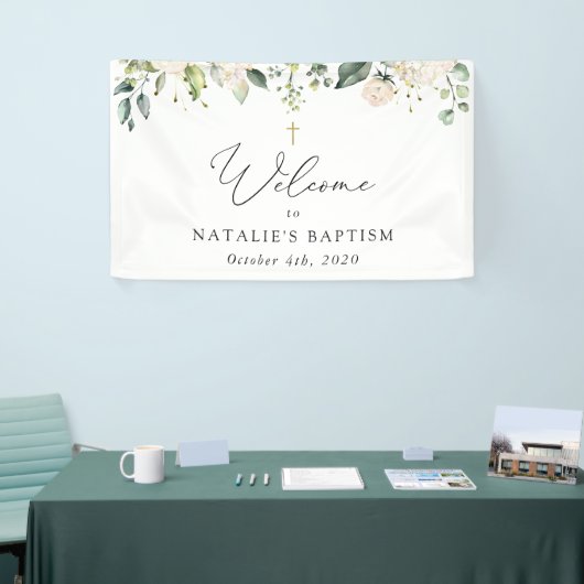 Cream White Flowers, Boho, Floral Baptism Welcome Spandoek (Beurs)