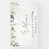 Cream White Flowers, Boho, Floral Baptism Welcome Spandoek (Verticaal)