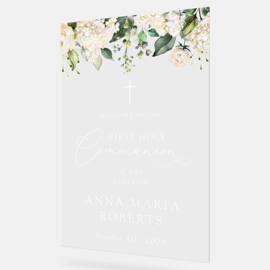 Cream White Flowers, First Holy Communion Welcome Acryl Bord (Hoek)