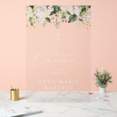 Cream White Flowers, First Holy Communion Welcome Acryl Bord (Huwelijk)